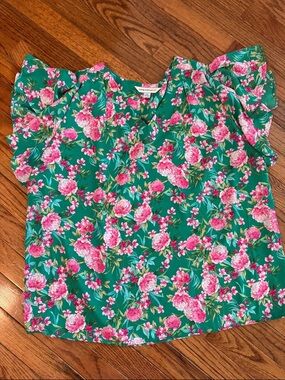 Counterparts Green Floral Flutter Sleeve Top